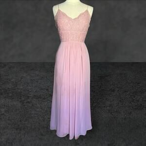B2 Jasmine Blush Pink Maxi Dress Size 8 Lace Top Chiffon Skirt Formal Prom Sexy